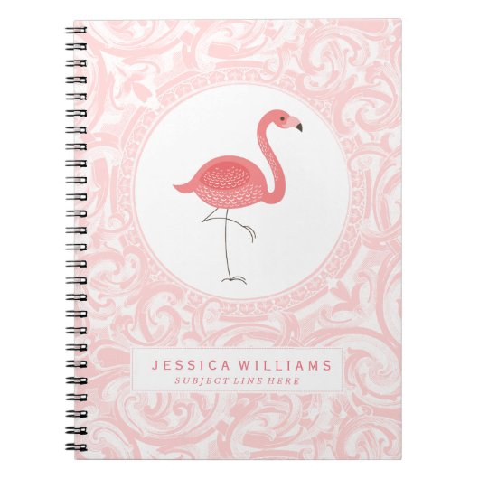 Cute roze flamingo 3 Illustratie met roze cirkels Notitieboek (Voorkant)