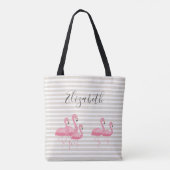 Cute Roze Flamingo Aangepaste Naam Trendy Taneel S Tote Bag (Achterkant)