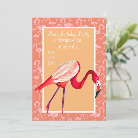 Cute roze flamingo art Party Kaart (Staand voorkant)