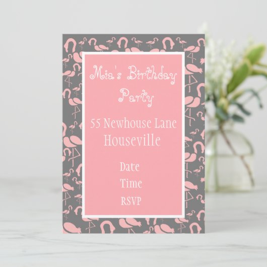 Cute roze flamingo art Party Kaart (Staand voorkant)
