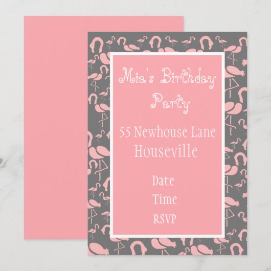 Cute roze flamingo art Party Kaart (Voorkant / Achterkant)