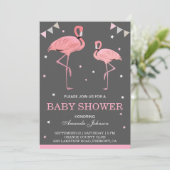 Cute Roze Flamingo Baby Shower Uitnodiging (Staand voorkant)