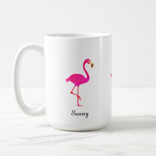 Cute roze flamingo & calligraphy koffiemok (Links)