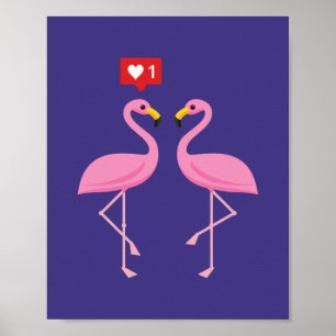 Cute roze flamingo like Heart Pastel Poster