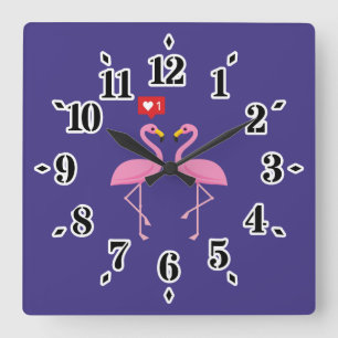 Cute roze flamingo like Heart Pastel Vierkante Klok