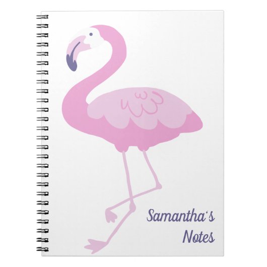 Cute Roze Flamingo met Naam Notitieboek (Voorkant)