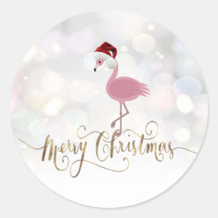 Cute roze flamingo met Santa Hat Ronde Sticker