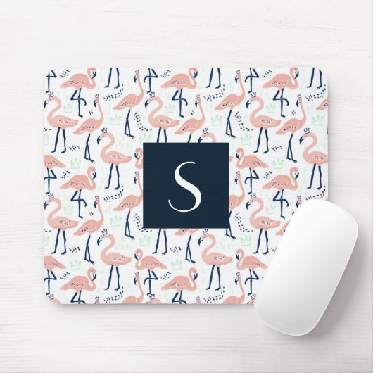 Cute Roze Flamingo Monogram Muismat (Met muis)