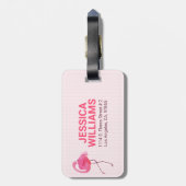 Cute roze flamingo op gestreept achtergrond bagagelabel (Achterkant verticaal)