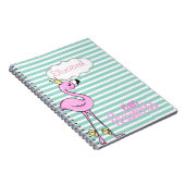 Cute roze flamingo op mint witte strepen notitieboek (Rechterzijde)