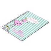 Cute roze flamingo op mint witte strepen notitieboek (Linkerzijde)