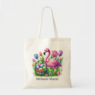 Cute roze flamingo Pasen naam toevoegen Tote Bag