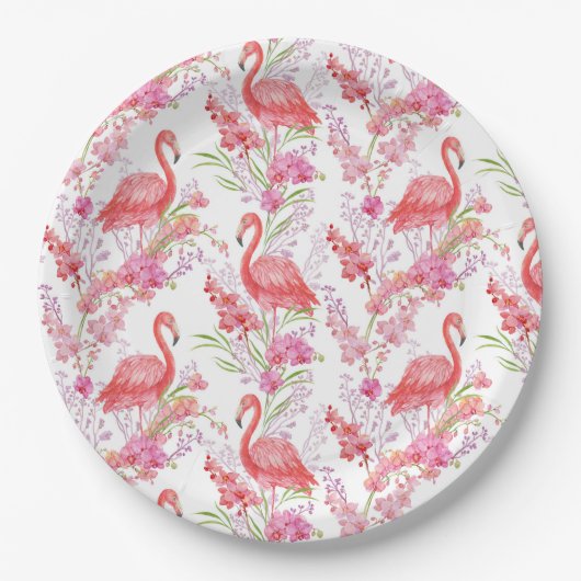 Cute roze flamingo patroon party papieren bordje (Voorkant)