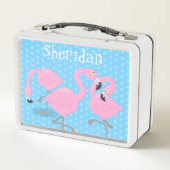 Cute roze flamingo trio blauwe cartoon illustratie (Achterkant)