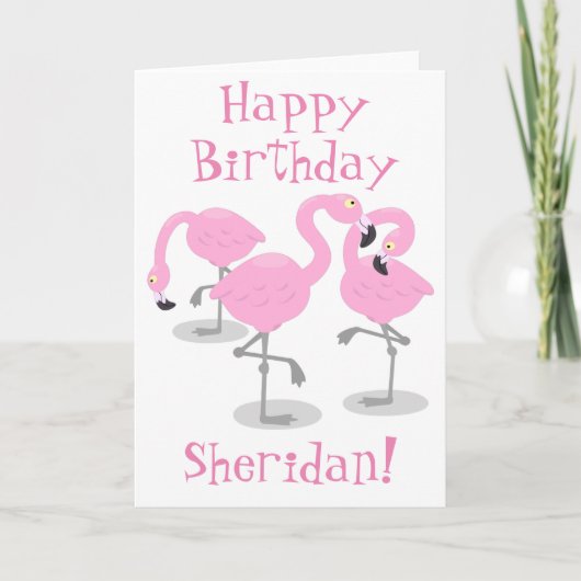 Cute roze flamingo trio cartoon illustratie kaart (Voorkant)