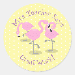 Cute roze flamingo trio cartoon leraar beloning ronde sticker