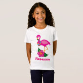 Cute roze flamingo voegt naam meiden t-shirt toe (Voorkant volledig)