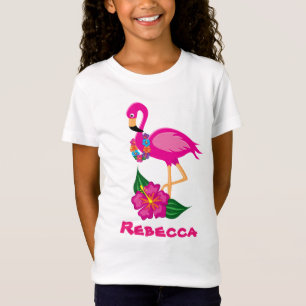 Cute roze flamingo voegt naam meiden t-shirt toe