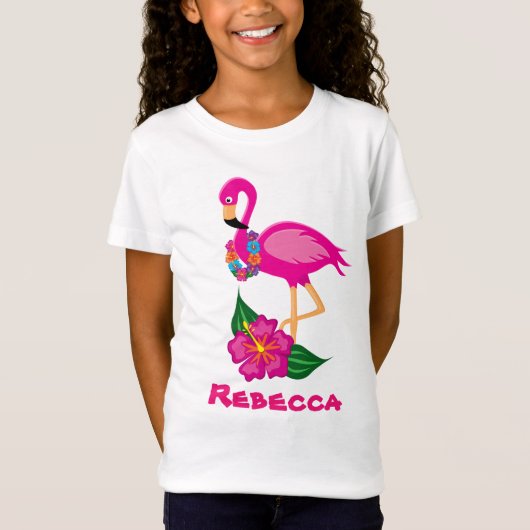 Cute roze flamingo voegt naam meiden t-shirt toe (Voorkant)