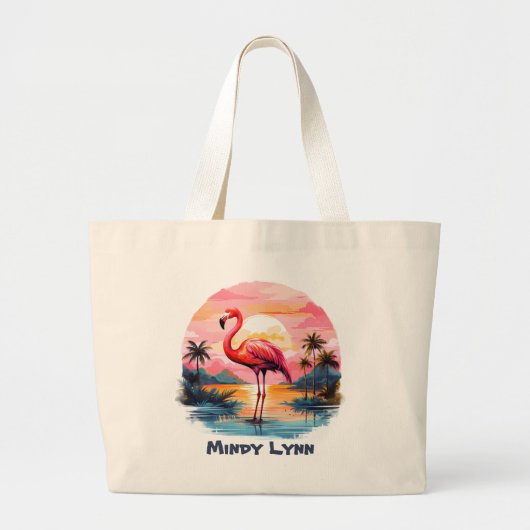Cute roze flamingo voegt naam toe grote tote bag (Voorkant)