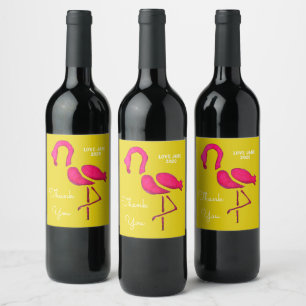 Cute roze flamingo wijn etiket