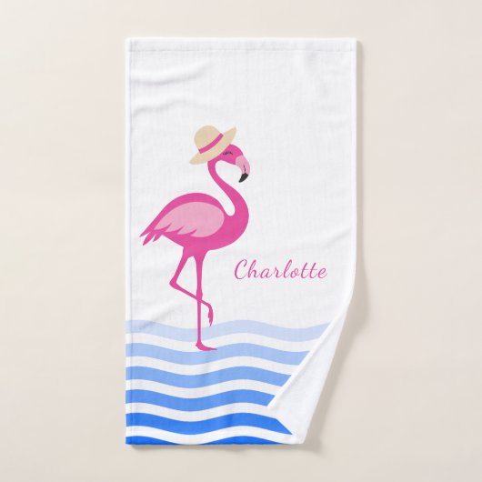 Cute roze flamingo zee golft monogram bad handdoek (Handdoek)