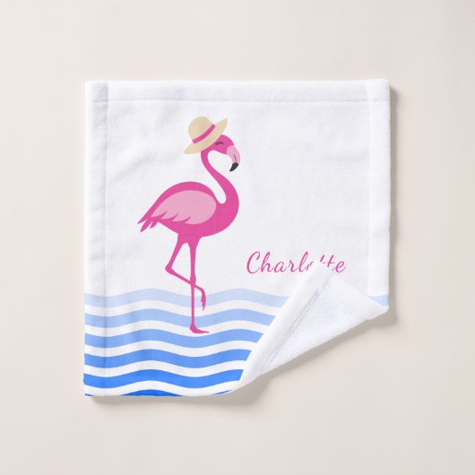 Cute roze flamingo zee golft monogram bad handdoek (Wasdoekje)