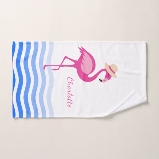 Cute roze flamingo zee golft monogram bad handdoek (Handdoek)