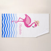 Cute roze flamingo zee golft monogram badhanddoek (Badhanddoek)