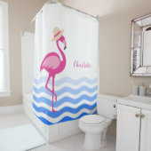 Cute roze flamingo zee golft monogram douchegordijn (In situ)