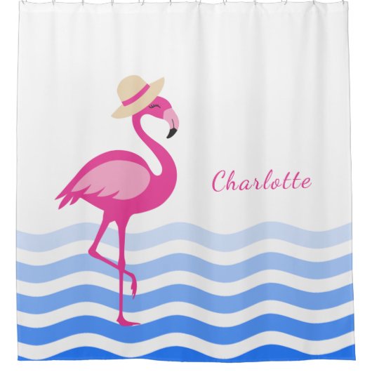 Cute roze flamingo zee golft monogram douchegordijn (Voorkant)
