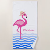 Cute roze flamingo zee golft monogram strandlaken (Voorkant)