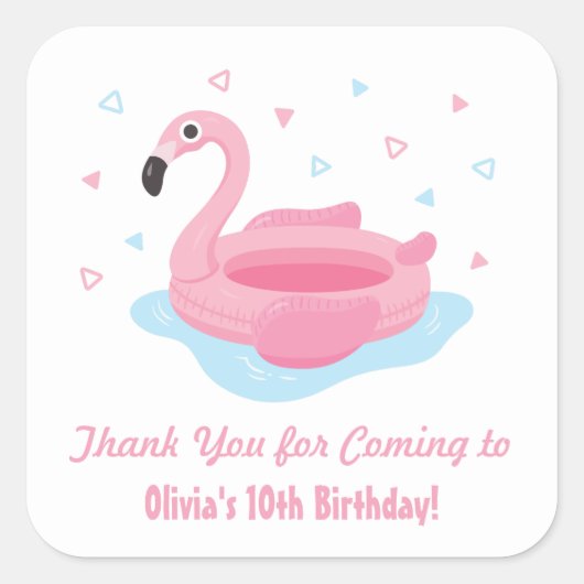 Cute Roze Flamingo Zwembad Drijver Bedankt Sticker (Voorkant)