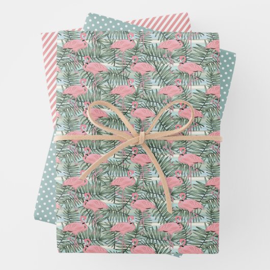 Cute roze flamingoes Palm Tree Leaves Waterverf Inpakpapier Vel (In situ)