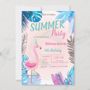 Cute Roze Flamingo's Blauwe Palmblad Verjaardagsfe Kaart