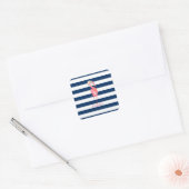 Cute Roze Flamingo's Bloem,Gestreept Vierkante Sticker (Envelop)