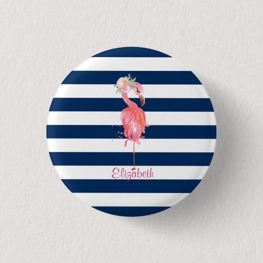 Cute Roze Flamingo's Bloem,Gestreepte Ronde Button 3,2 Cm (Voorkant)
