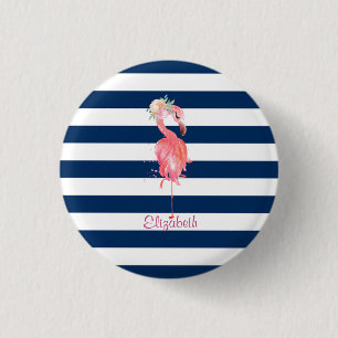Cute Roze Flamingo's Bloem,Gestreepte Ronde Button 3,2 Cm