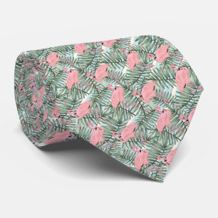 Cute Roze Flamingo's Palmbladeren Kunstpatroon Stropdas