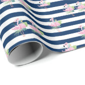 Cute Roze Flamingo'sTropisch blad, gestreept Klas Cadeaupapier (Rol Hoek)