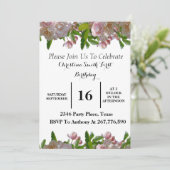 Cute roze Floral Baby Birthday Party Invitation Kaart (Staand voorkant)