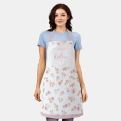 Cute roze floral gepersonaliseerd kookpron schort (Gedragen)
