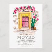 Cute roze florale cactus deur nieuwe thuisbeweging aankondigingskaart (Voorkant)