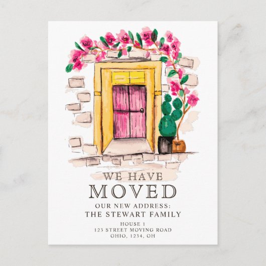 Cute roze florale cactus deur nieuwe thuisbeweging aankondigingskaart (Voorkant)