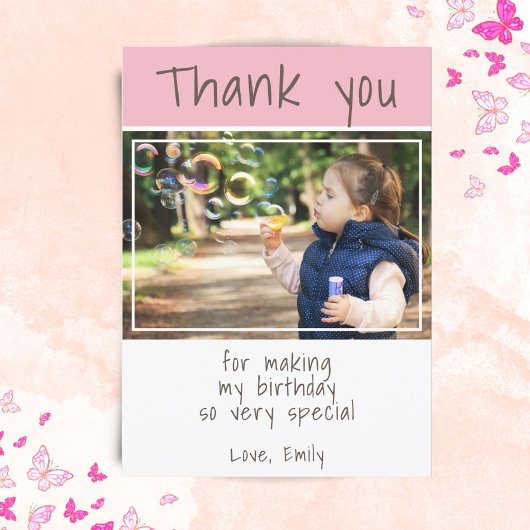 Cute Roze Foto Kinderen Bedankkaart