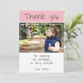 Cute Roze Foto Kinderen Bedankkaart (Staand voorkant)