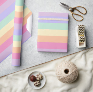 Cute Roze Geel Blauw Paars Pastel Kleuren Gestreep Cadeaupapier