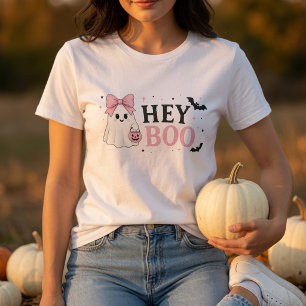 Cute Roze Geest Halloween Shirt Hey Boo Coquette