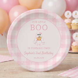 Cute Roze Geest Halloween Verjaardag Papieren Bord