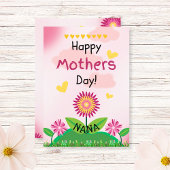 Cute Roze Gele Bloem Kinderen Moederdag NANA Platt Kaart